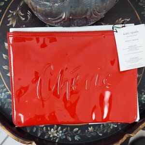 Kate Spade Bag, "Cherie" Cosmetic Pouch, Zipper, Red‎ Patent, Pink Interior, NEW